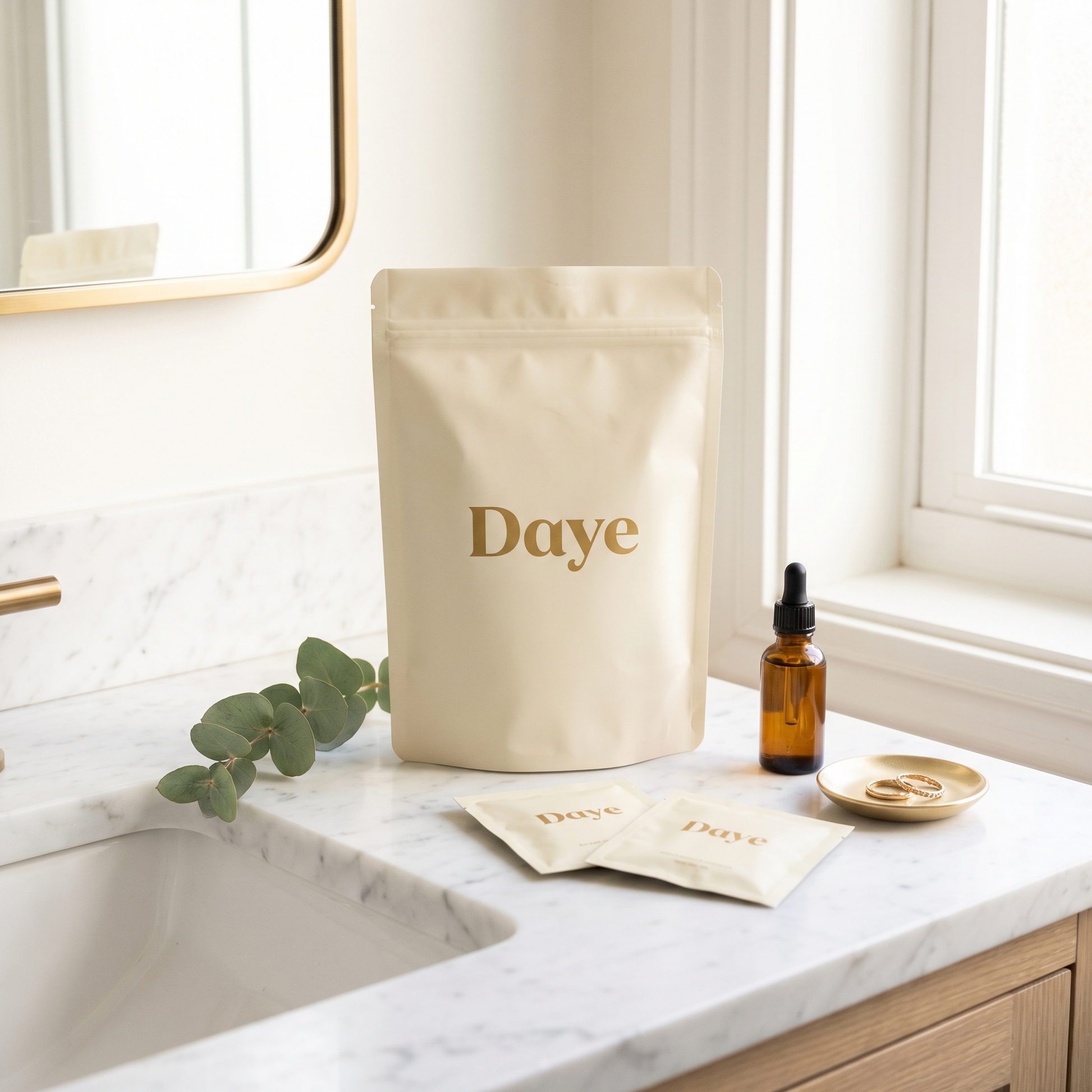 Daye Core creatine HCl gummies in bathroom lifestyle setting — daily wellness routine